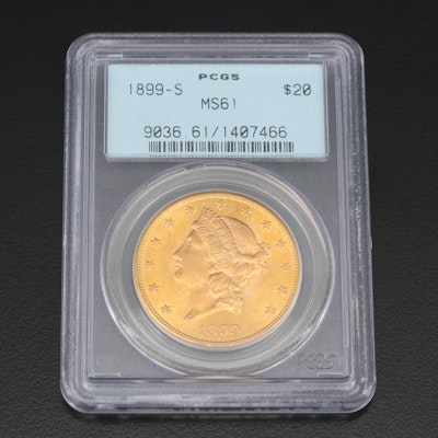 PCGS Graded MS61 1899-S Liberty Head $20 Gold Coin