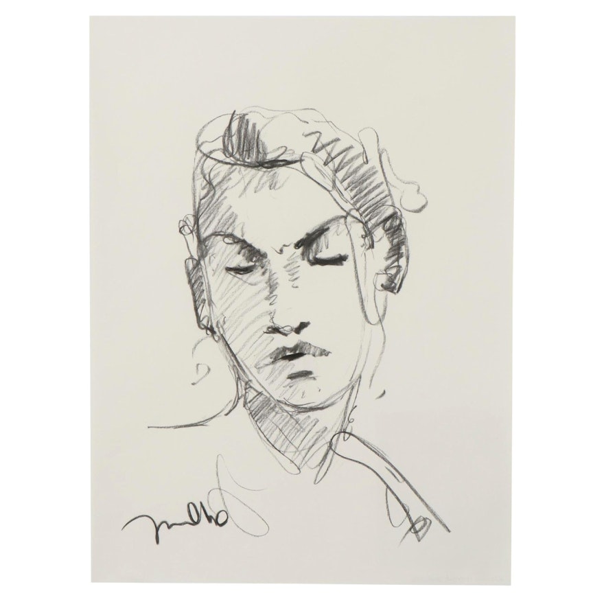 Jose Trujillo Charcoal Drawing "Woman Portrait Sketch II"