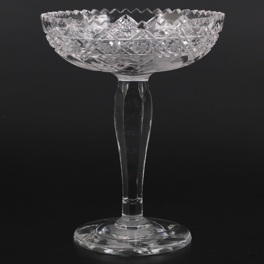 American Brilliant Style Floral Motif Cut Glass Compote, Early to Mid 20th C.