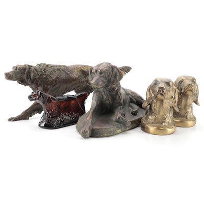 Cast Brass, Resin and Glass Pointer Figurines, Bookends and Aftershave Bottle