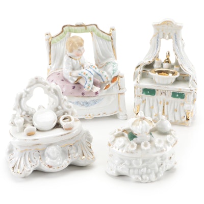 German Porcelain Fairing Trinket Boxes, Mid to Late 19th Century