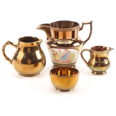 Wade Harvest Ware  Sugar and Other English Earthenware Copper Lusterware Jugs