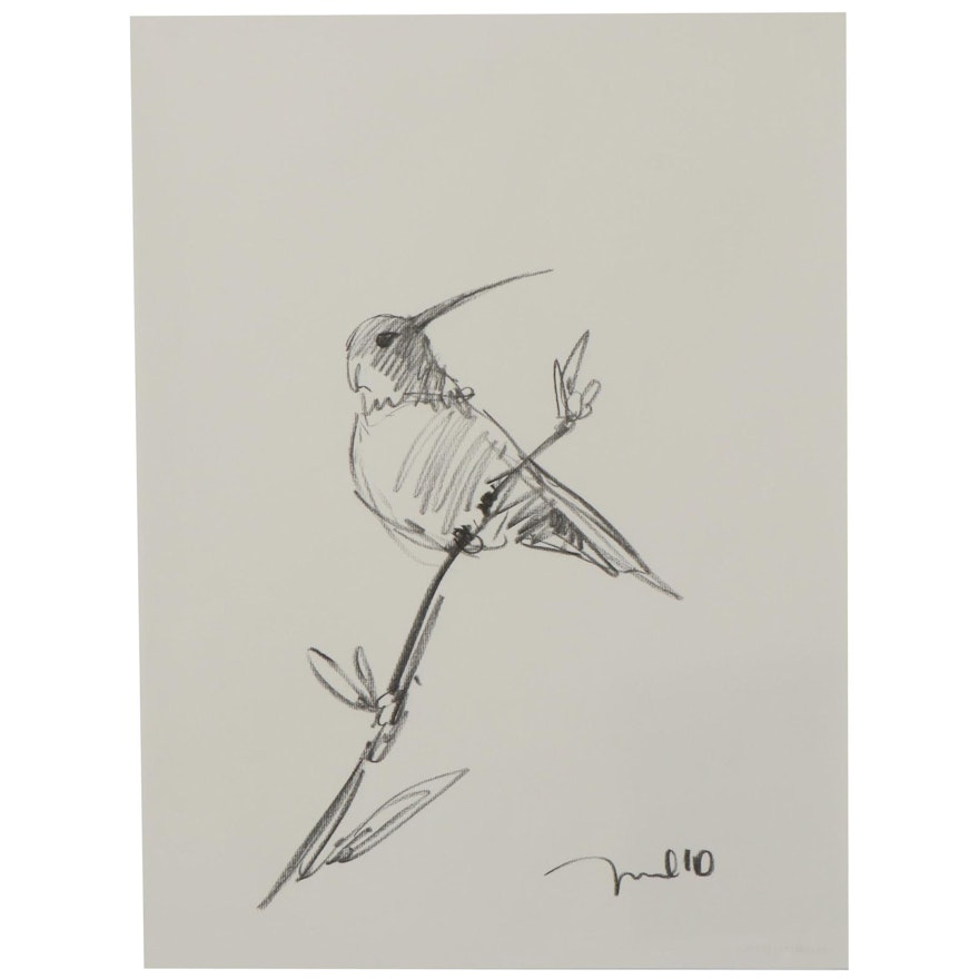 Jose Trujillo Charcoal Drawing "Hummingbird"