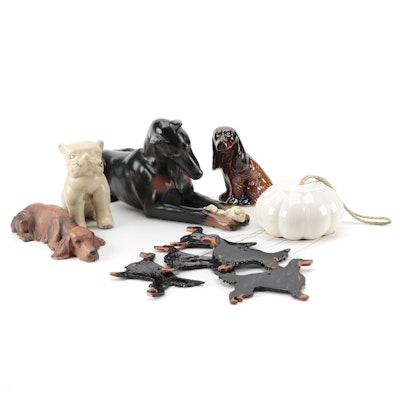 Universal Statuary Doberman and Other Ceramic Figurines and Wind Chimes
