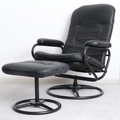 Genesis Design Ltd. Modernist Style Black Vinyl Lounge Chair and Ottoman