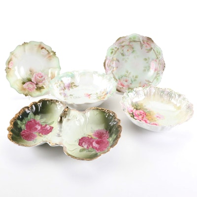 RS Prussia and Other German Hand-Painted Porcelain Serving and Cabinet Bowls