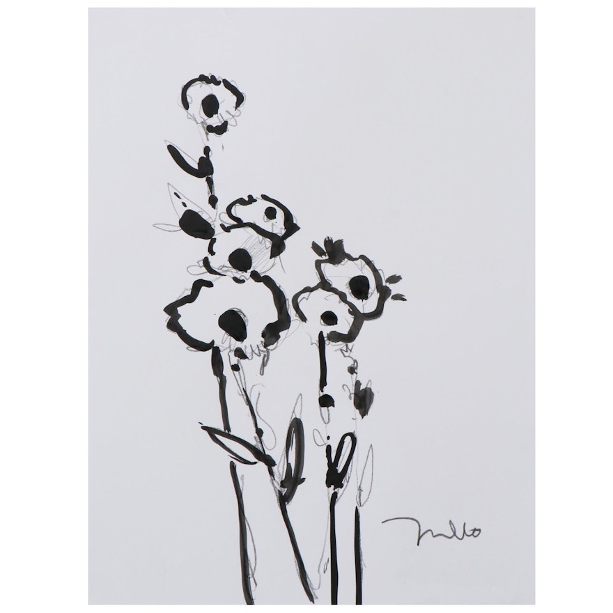 Jose Trujillo Acrylic and Graphite Painting "Flowers," 2021