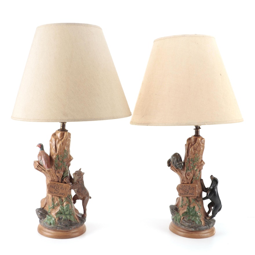 Hand-Painted Wildlife Figural Ceramic Table Lamps, Late 20th Century
