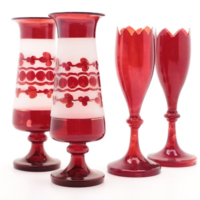Bohemian Ruby Flashed Vases, Late 19th to Early 20th Century