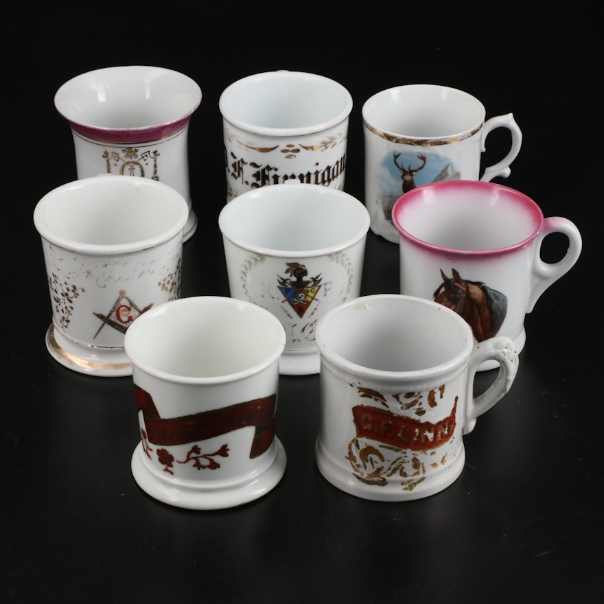 German and Other Ceramic Shaving Mugs, Late 19th/ Early 20th Century
