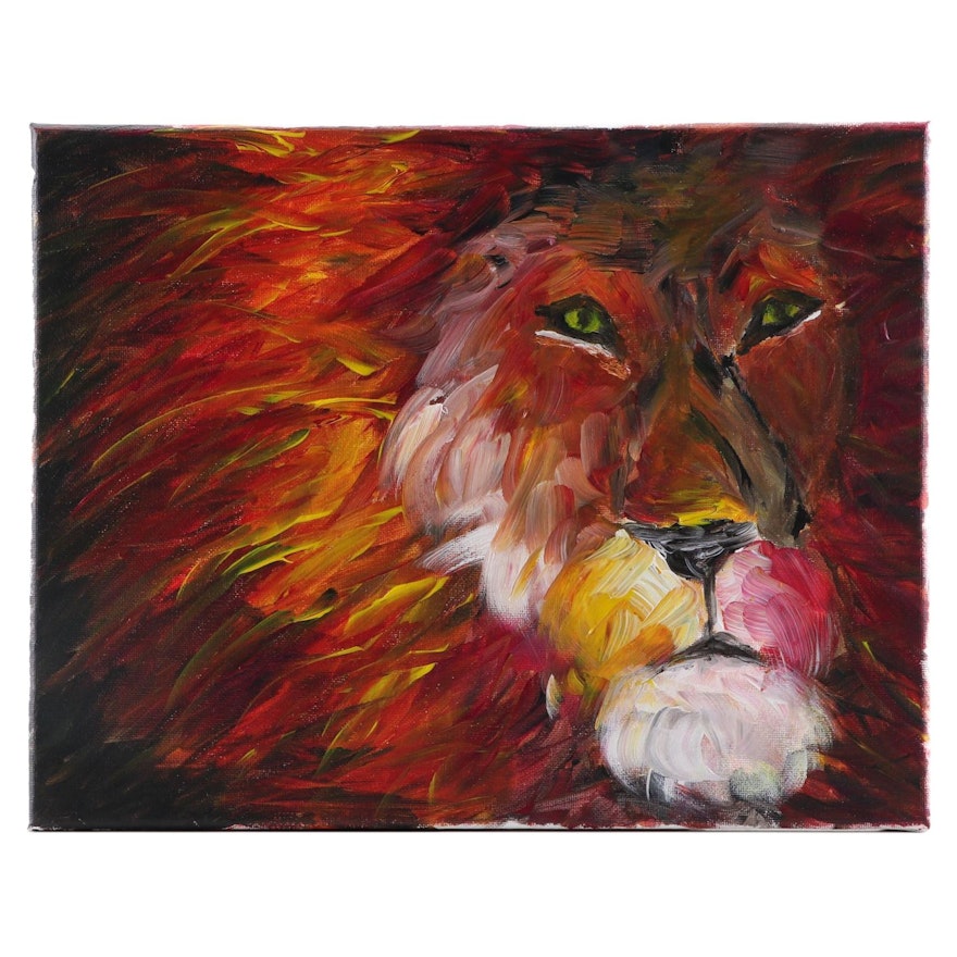 Mia Wyle Acrylic Painting "Lion," 21st Century