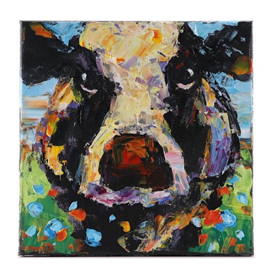 Elle Raines Acrylic Painting of Cow