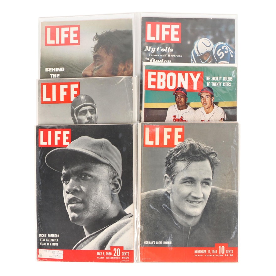 "Life", "Ebony" Magazines Featuring Joe Namath, Jackie Robinson, Tom Harmon