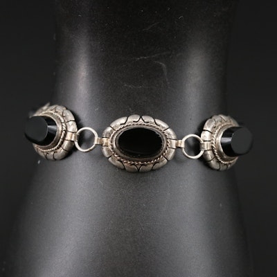 Mexican Sterling Black Onyx Link Bracelet