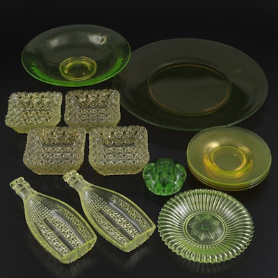 Vaseline Glass Dinnerware and Tableware, Early to Mid 20th Century