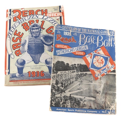 1936 & 1939 Reach American League Baseball Guides with Mickey Cochrane