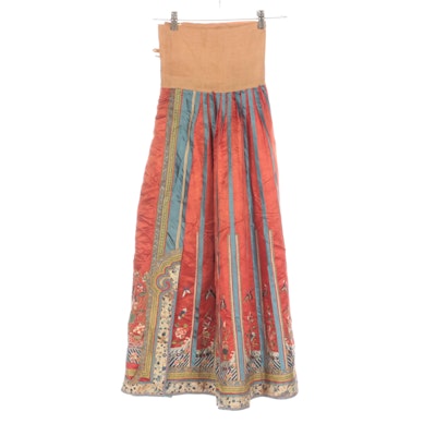 Chinese Floral, Butterfly and Bat Hand-Embroidered Silk Qun Skirt