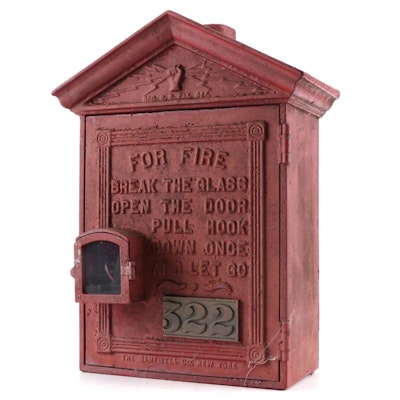 Gamewell Co. #322 Cast Iron Fire Alarm Station Box in Red Paint, Early 20th C.
