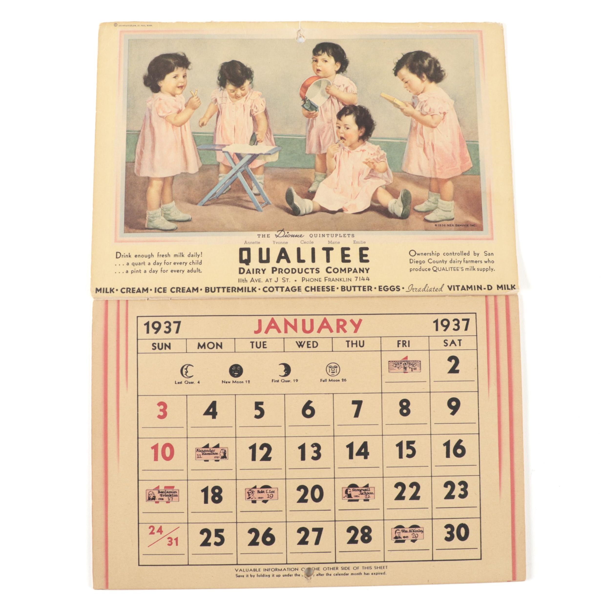 1937 Qualitee Diary Products Co. "Dionne Quintuplets" Advertising Wall