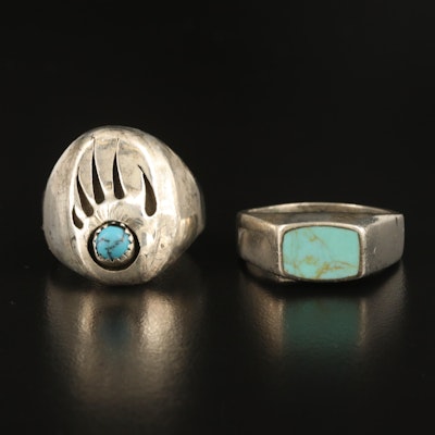 Mexican Sterling Inlay and Southwestern Bear Paw Rings