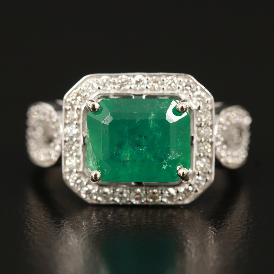14K 2.85 CT Emerald and Diamond East-West Ring