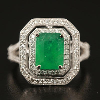 14K 2.05 CT Emerald and Diamond Ring