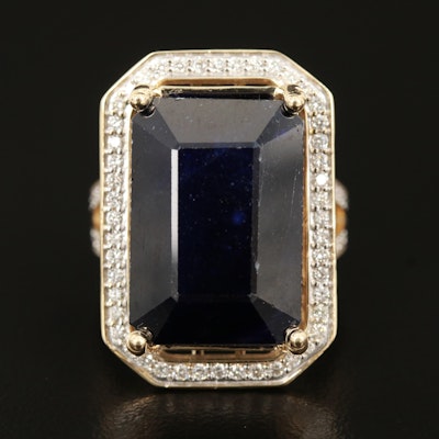 14K 22.20 CT Sapphire and Diamond Ring