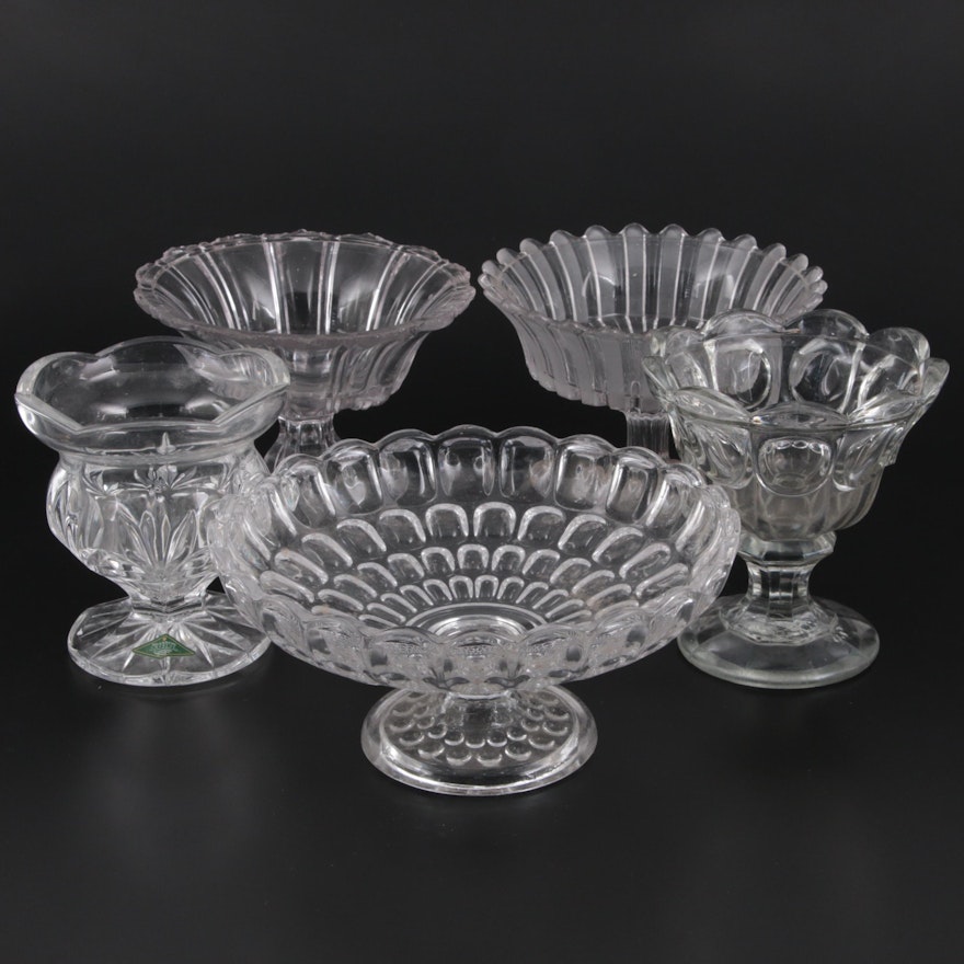 Shannon Crystal of Ireland Compote with Other Pressed Glass Compotes