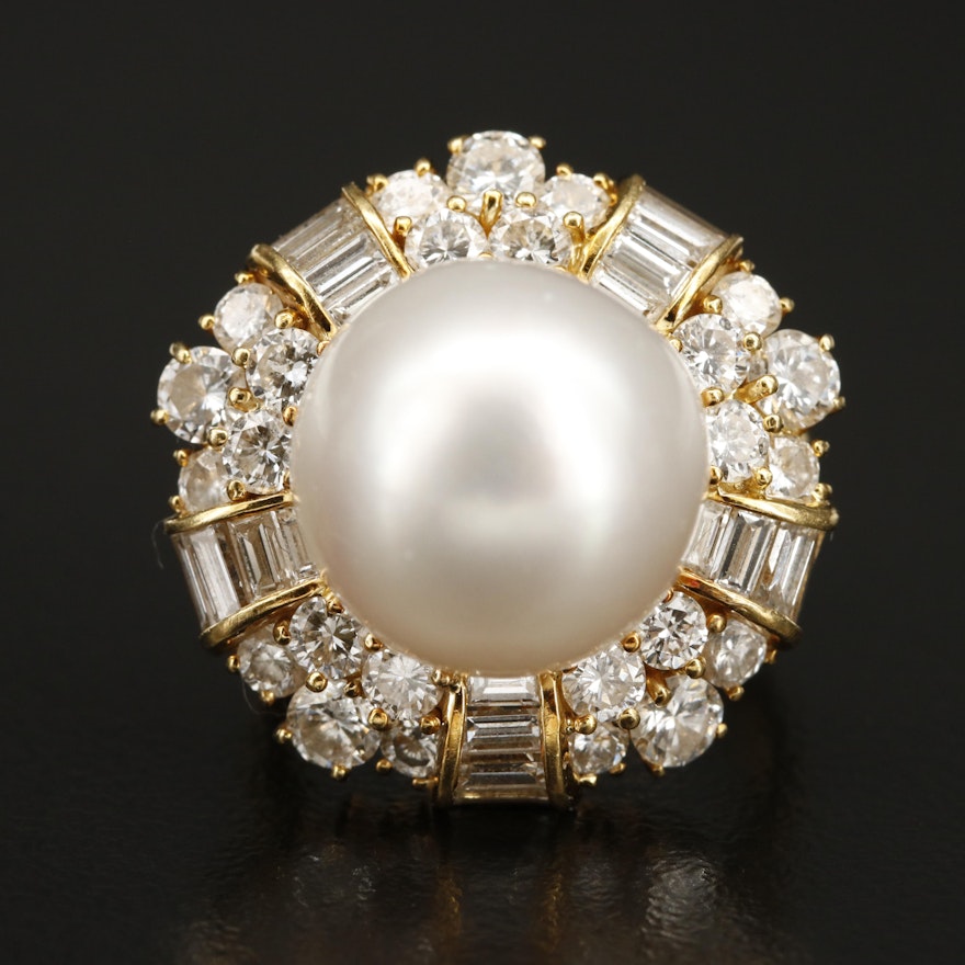 18K 13.20 MM Pearl and 1.90 CTW Diamond Ring