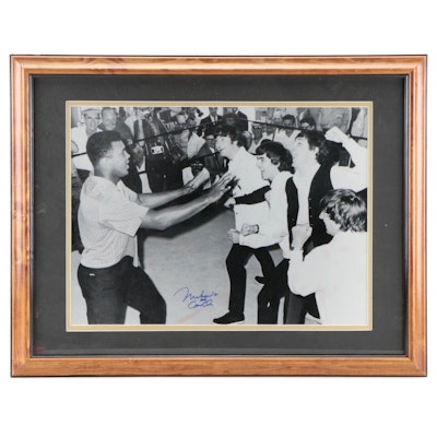 Muhammad Ali Signed "AKA Cassius Clay" Photo Print with the Beatles, Framed