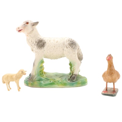 German and Portuguese Chalkware Animal Figurines, Early to Mid 20th Century
