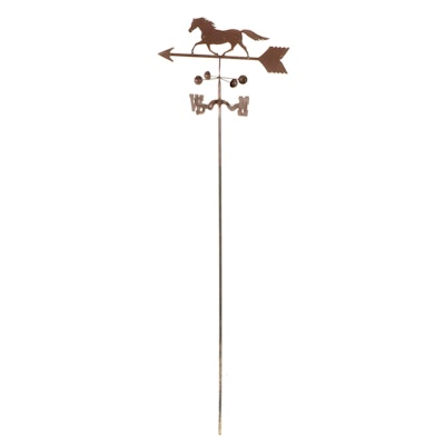 Brown-Painted Metal Trotting Horse Weathervane with Directionals