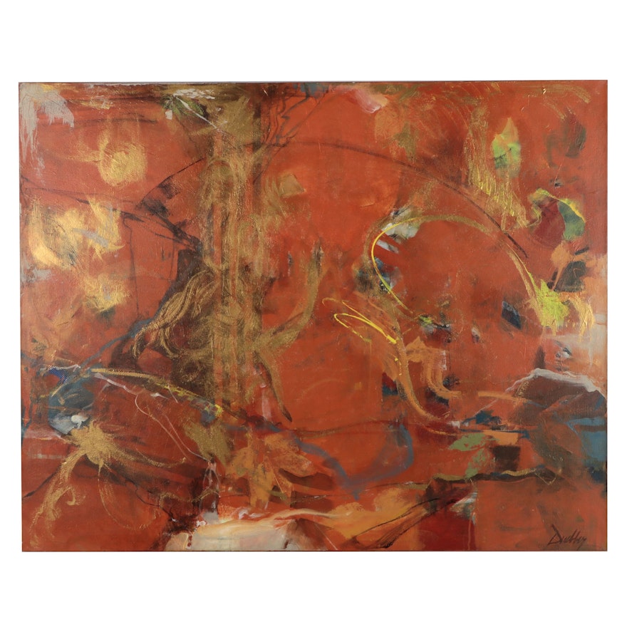 William Duebber Large-Scale Abstract Oil Painting "Seasons," Late 20th Century
