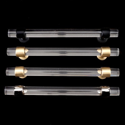 Cabinet Pulls in Acrylic with Polished Nickel, Matte Black and Satin Brass