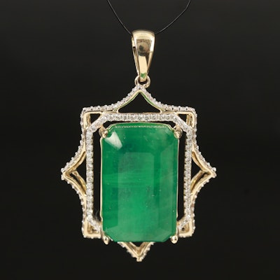 14K 26.00 CT Emerald and Diamond Pendant