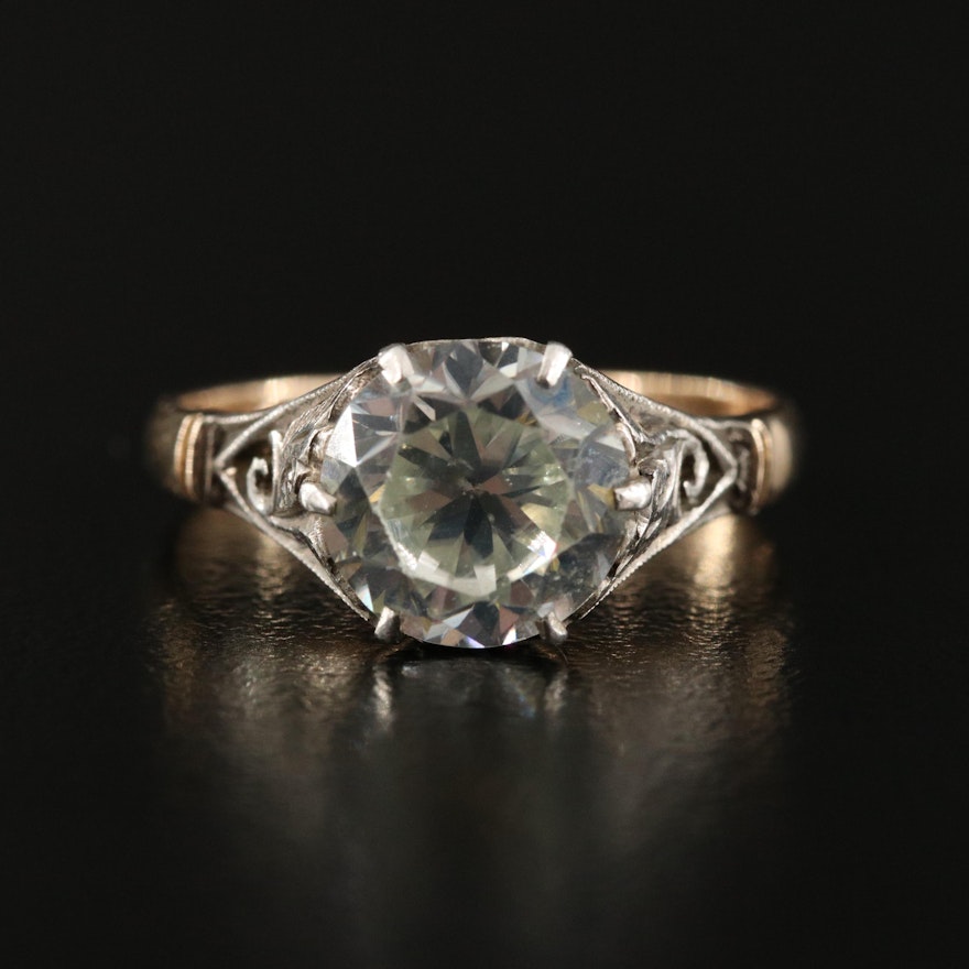 Vintage 14K and Sterling White Zircon Solitaire Ring