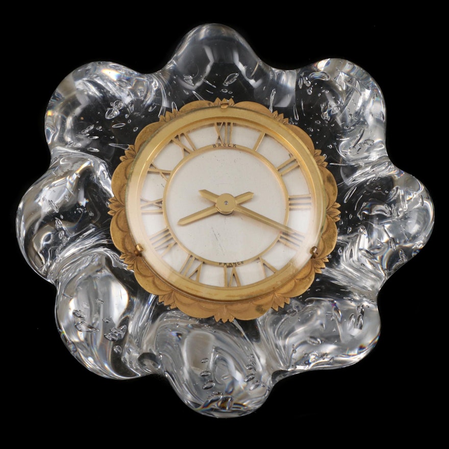 Brock French Crystal Desk Clock, Early to Mid 20th Century