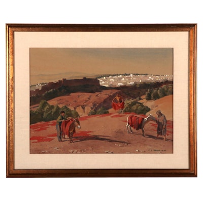 Edmond James Fitzgerald Watercolor Painting of Western Scene