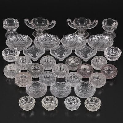 Fostoria "Grape Leaf" Glass Almond Dishes with Butter Pats and Salt Cellars