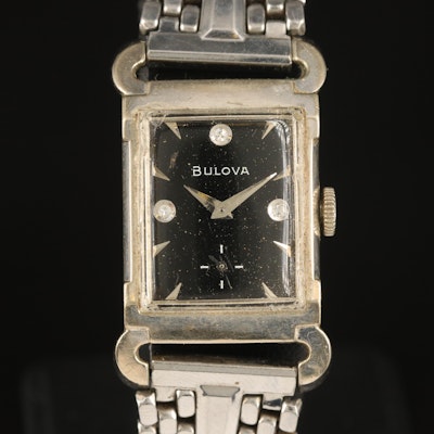 1955 Bulova Diamond 10K Gold Filled Fancy Lugs Wristwatch