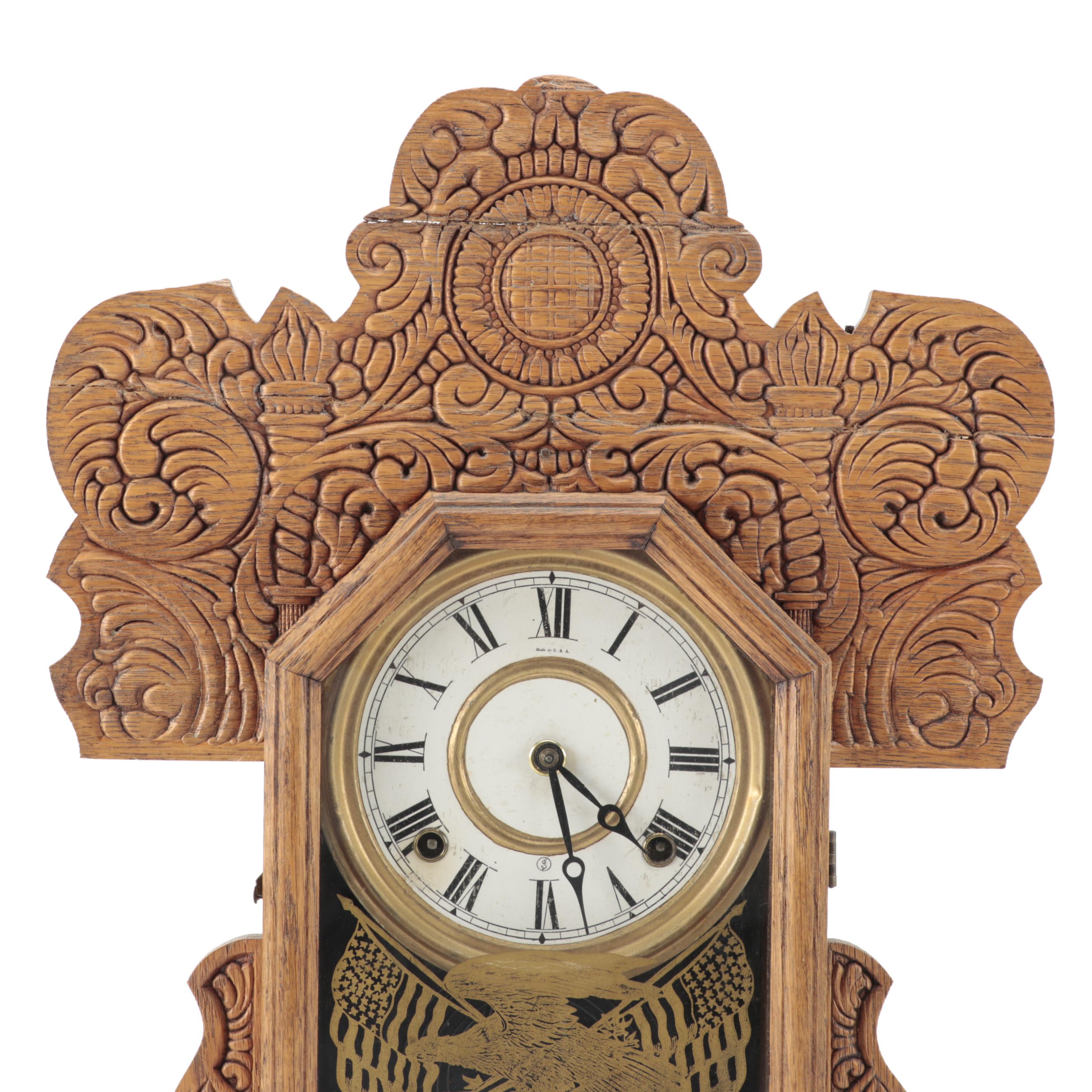 Seth Thomas Carved Oak Gingerbread Mantel Clock, 19th Century EBTH
