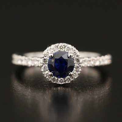Vera Wang 14K Sapphire and Diamond Ring with Sri Lankan Sapphire Center