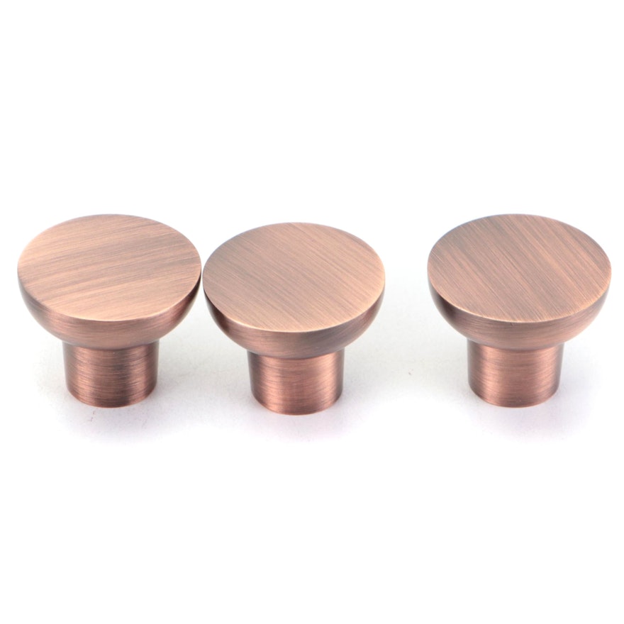 1.25'' Solid Brass Round Cabinet Knobs in Antique Copper Finish