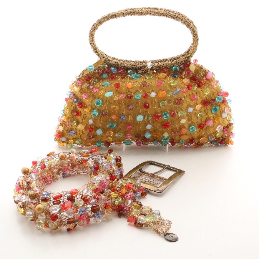 La Chica Chic Beaded Wirework Purse and Belt, Vintage