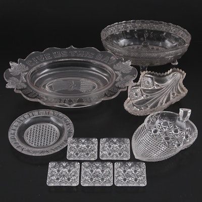 Indiana Glass "Bird and Strawberries" Bowl with EAPG and Pressed Glass Tableware