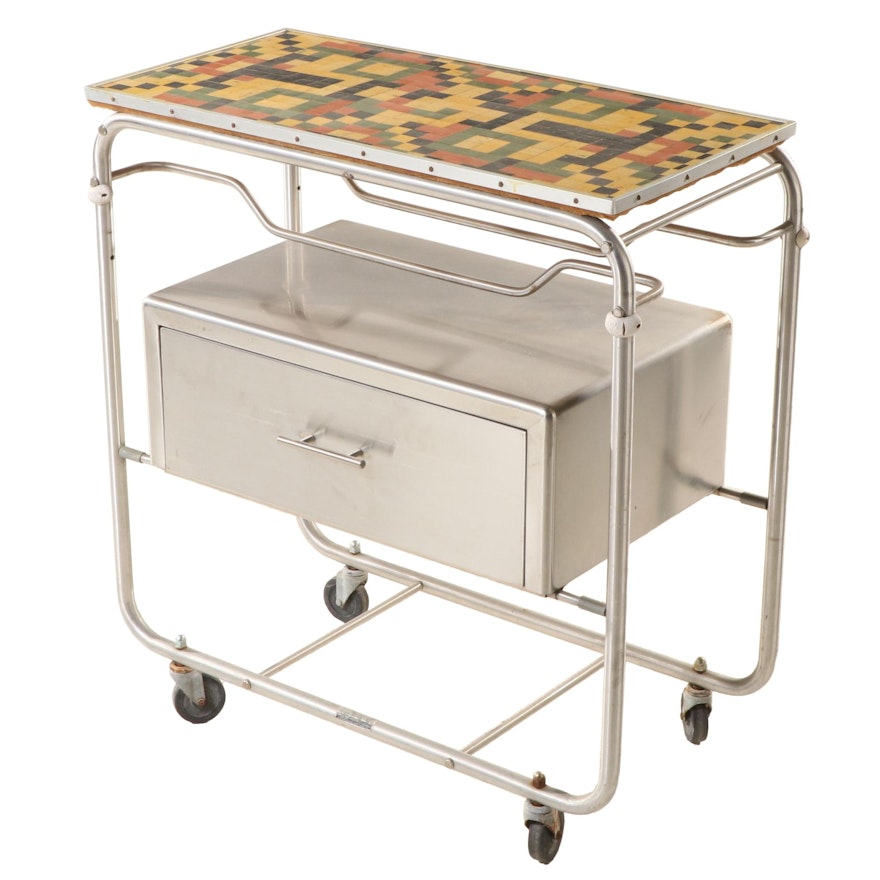 Tomac Stainless Steel and Laminate Tile Top Cart, Mid-20th Century