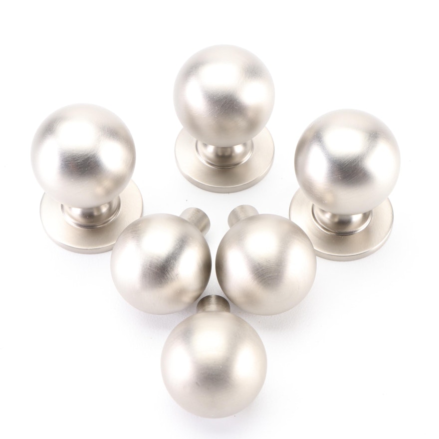 1" Solid Brass Round Cabinet Knobs in Brushed Nickel