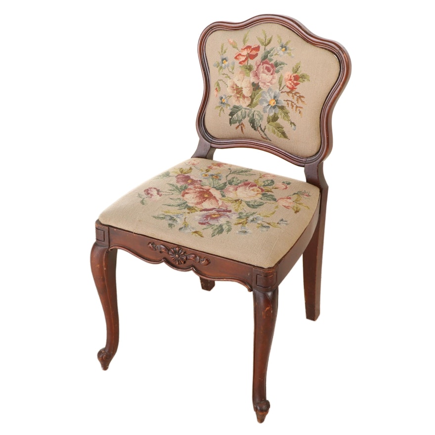 Rococo Style Maple and Needlepoint Parlor Side Chair, Early 20th Century