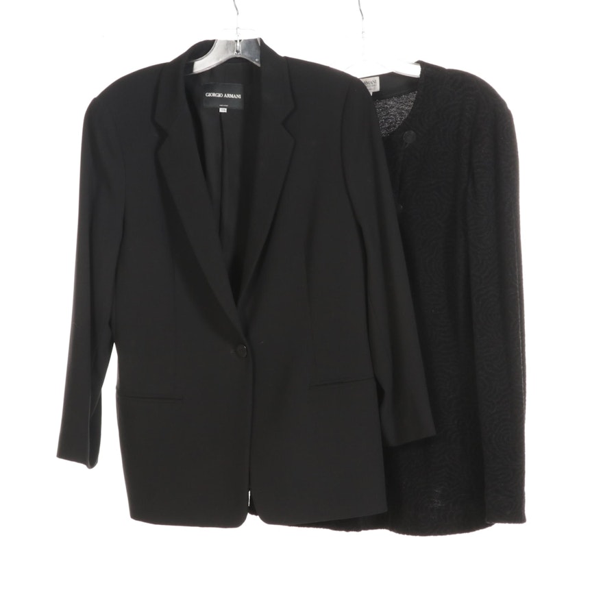 Giorgio Armani Black Wool Blend Blazer and Asymmetrical Cardigan