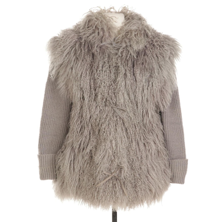 Mongolian Lamb Fur Jacket with Removable Wool Knit Sleeves